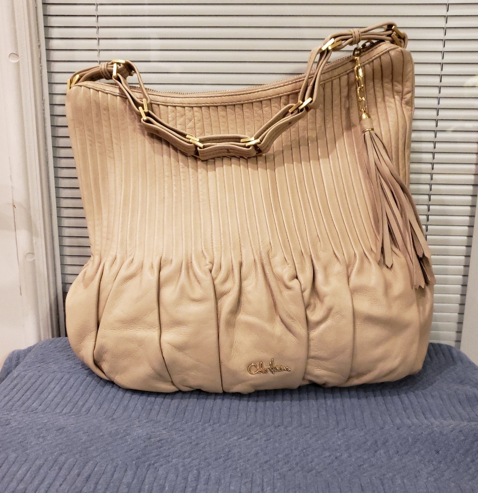 Cole Haan tan beige buttery soft Leather Hobo Bag slouchy With Pleats